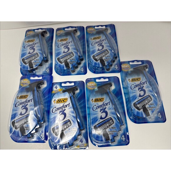 7x Bic Comfort 3 Men Disposable Razor Sensitive Skin NEW 4ct Packs - 28 total - Picture 1 of 7